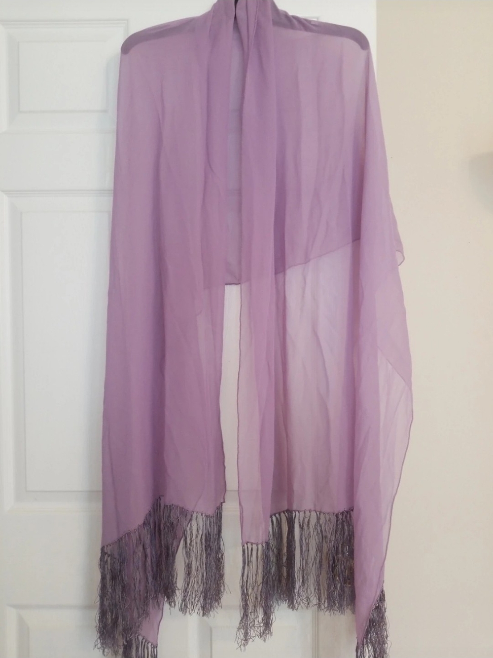 Sheer Lilac Fringe Scarf Wrap - Women Accessories